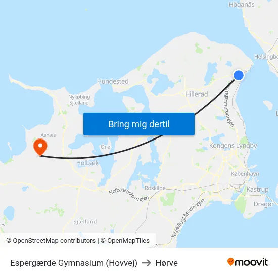 Espergærde Gymnasium (Hovvej) to Hørve map