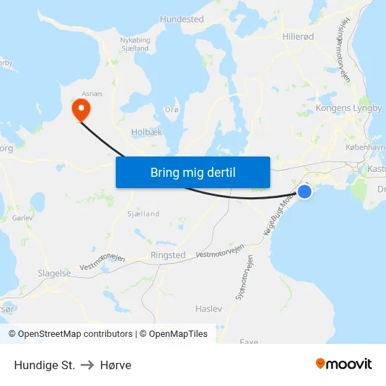 Hundige St. to Hørve map