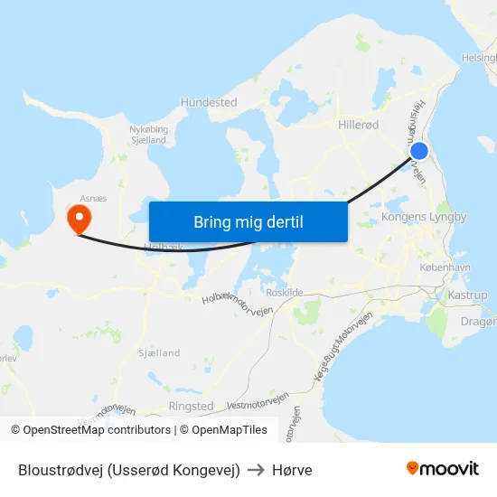 Bloustrødvej (Usserød Kongevej) to Hørve map