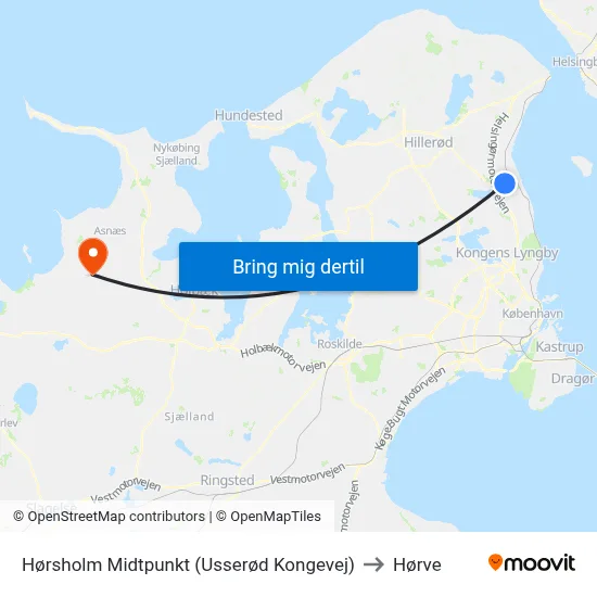 Hørsholm Midtpunkt (Usserød Kongevej) to Hørve map
