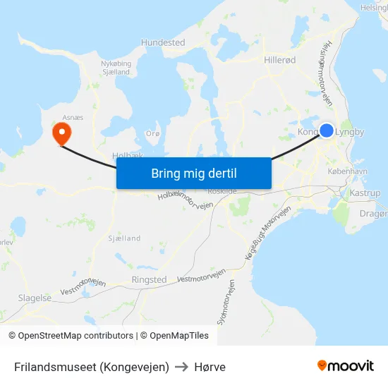 Frilandsmuseet (Kongevejen) to Hørve map