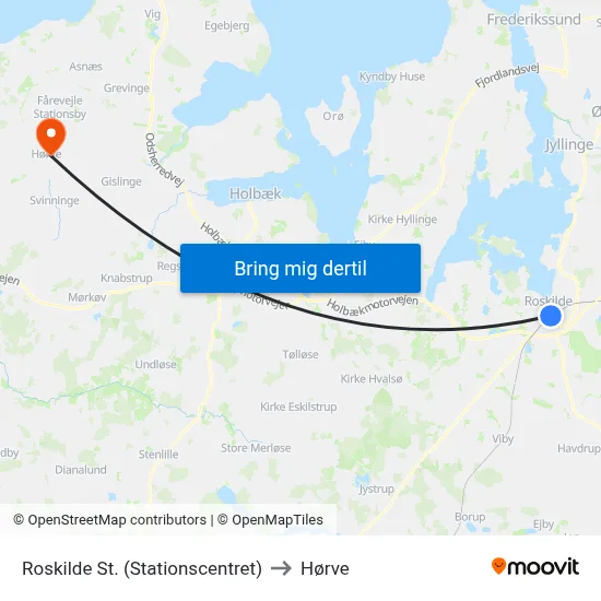 Roskilde St. (Stationscentret) to Hørve map