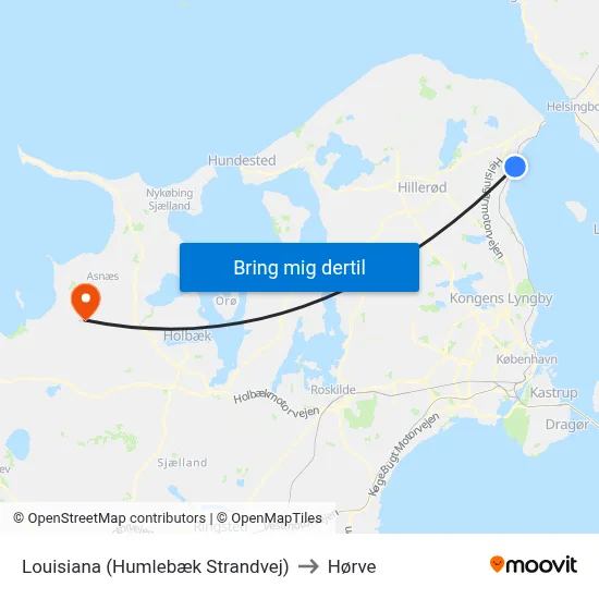 Louisiana (Humlebæk Strandvej) to Hørve map