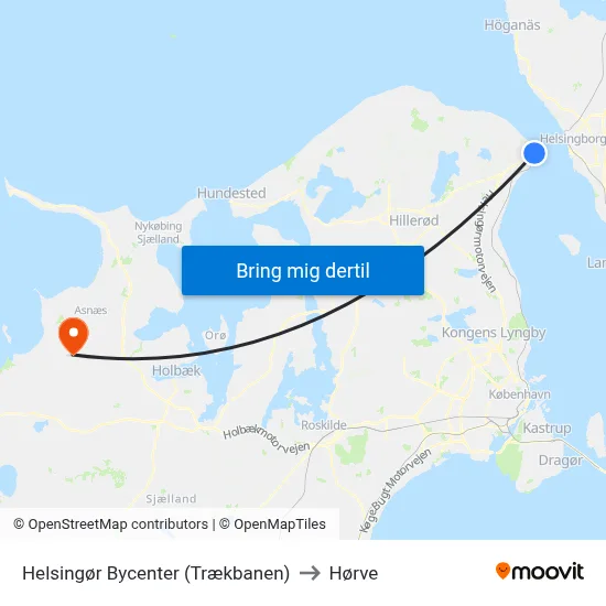 Helsingør Bycenter (Trækbanen) to Hørve map