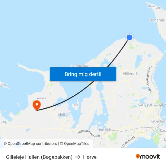 Gilleleje Hallen (Bøgebakken) to Hørve map
