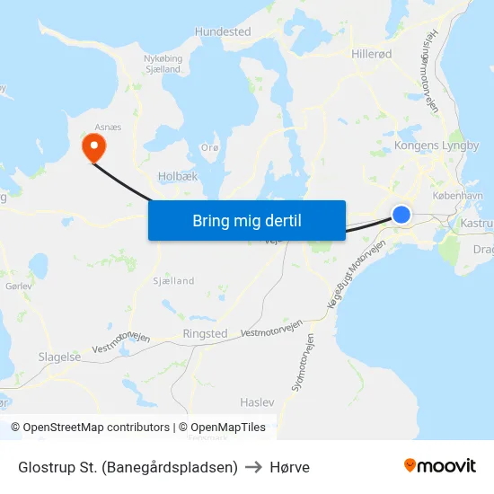 Glostrup St. (Banegårdspladsen) to Hørve map