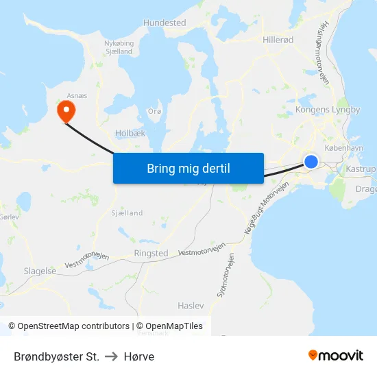Brøndbyøster St. to Hørve map