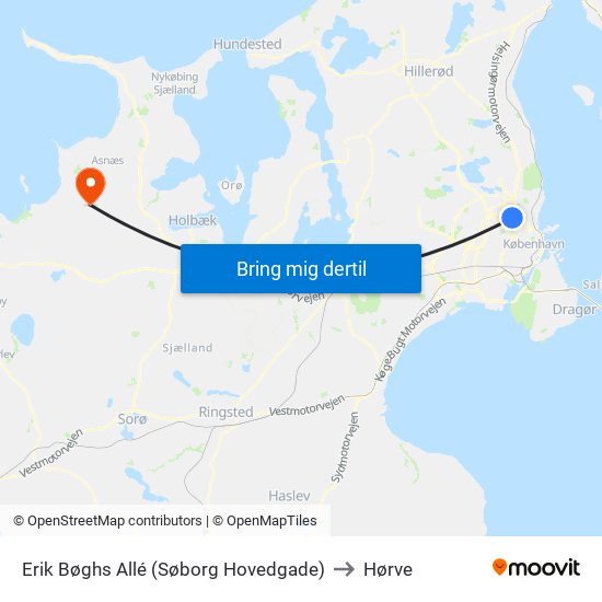 Erik Bøghs Allé (Søborg Hovedgade) to Hørve map