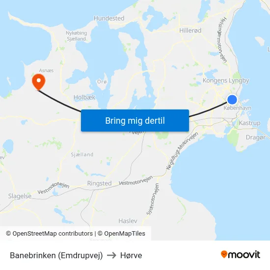 Banebrinken (Emdrupvej) to Hørve map