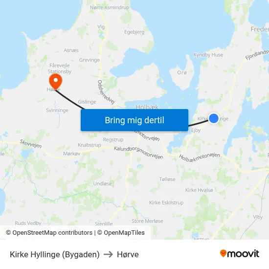 Kirke Hyllinge (Bygaden) to Hørve map