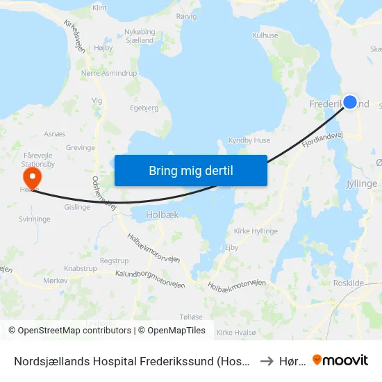 Nordsjællands Hospital Frederikssund (Hospitalvej) to Hørve map