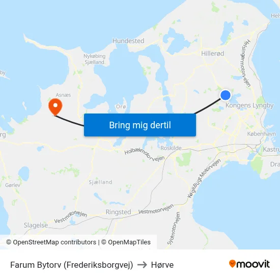 Farum Bytorv (Frederiksborgvej) to Hørve map