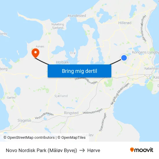 Novo Nordisk Park (Måløv Byvej) to Hørve map