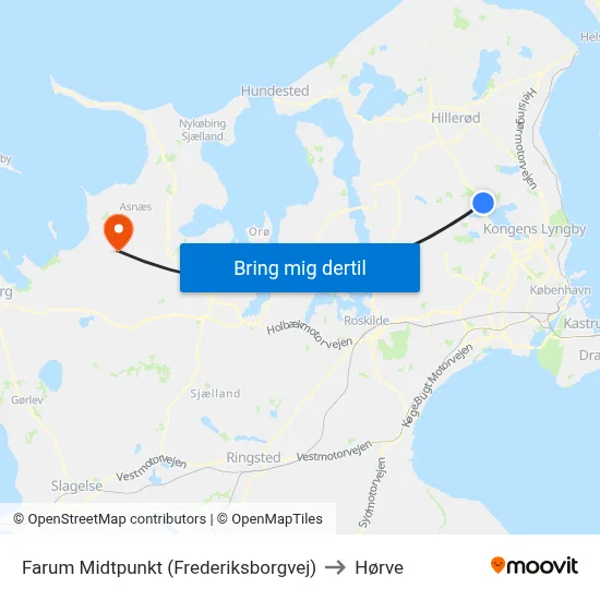 Farum Midtpunkt (Frederiksborgvej) to Hørve map