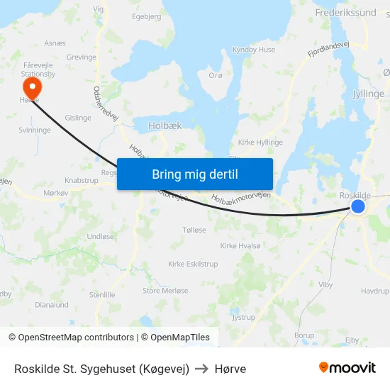 Roskilde St. Sygehuset (Køgevej) to Hørve map