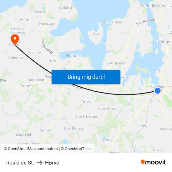 Roskilde St. to Hørve map