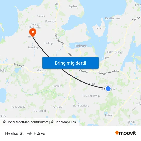Hvalsø St. to Hørve map