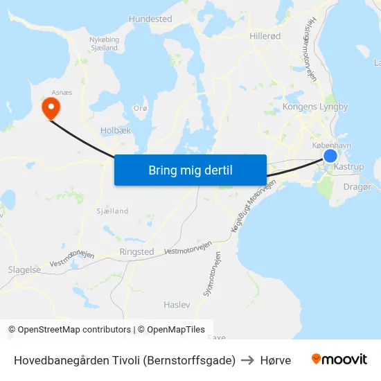 Hovedbanegården Tivoli (Bernstorffsgade) to Hørve map