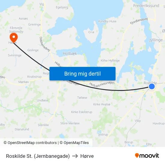Roskilde St. (Jernbanegade) to Hørve map