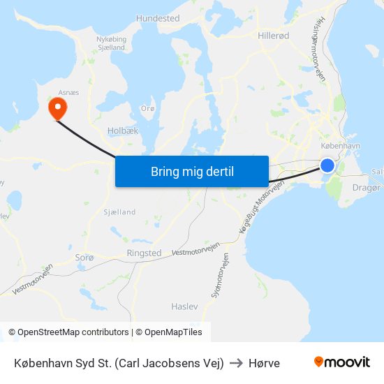 København Syd St. (Carl Jacobsens Vej) to Hørve map
