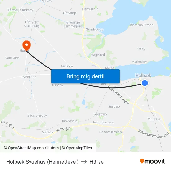 Holbæk Sygehus (Henriettevej) to Hørve map