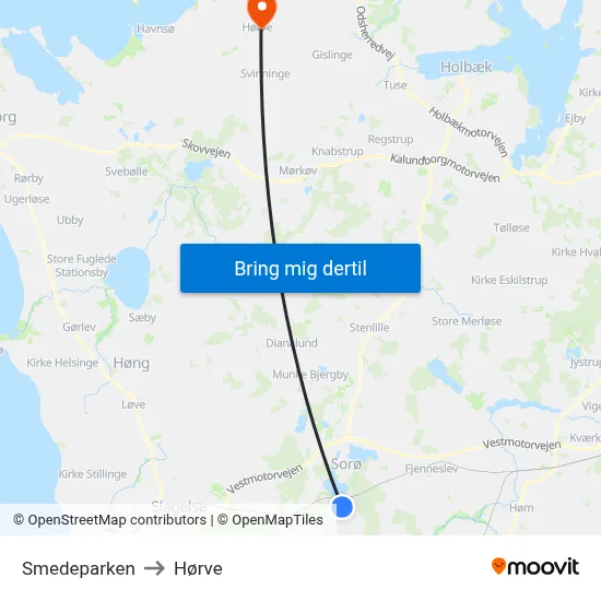 Smedeparken to Hørve map