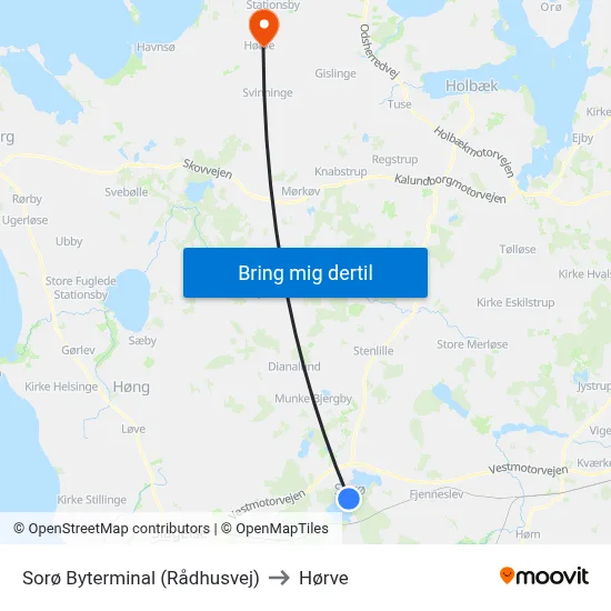Sorø Byterminal (Rådhusvej) to Hørve map