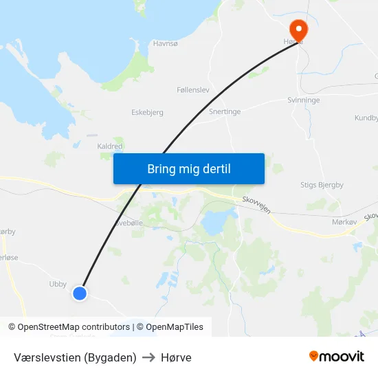 Værslevstien (Bygaden) to Hørve map