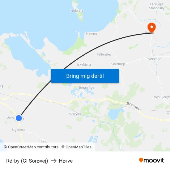 Rørby (Gl Sorøvej) to Hørve map