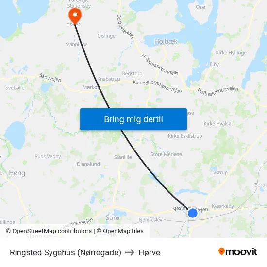 Ringsted Sygehus (Nørregade) to Hørve map