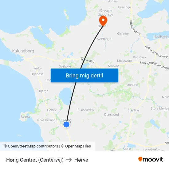 Høng Centret (Centervej) to Hørve map