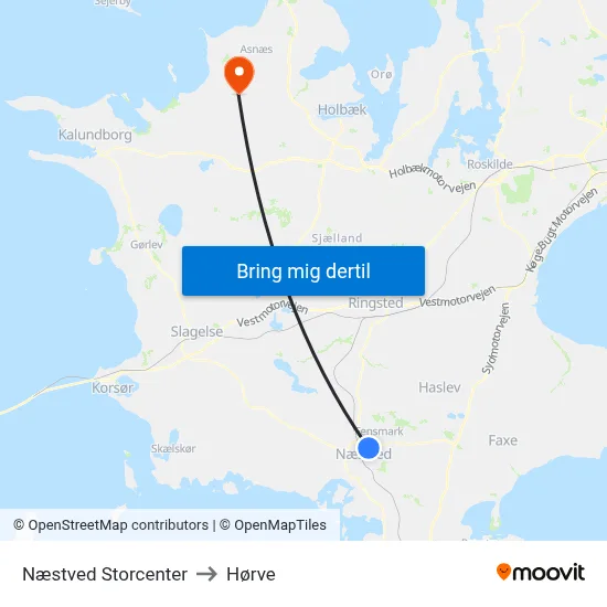 Næstved Storcenter to Hørve map