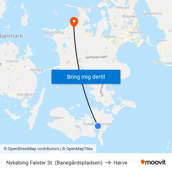 Nykøbing Falster St. (Banegårdspladsen) to Hørve map