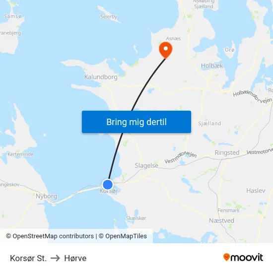 Korsør St. to Hørve map