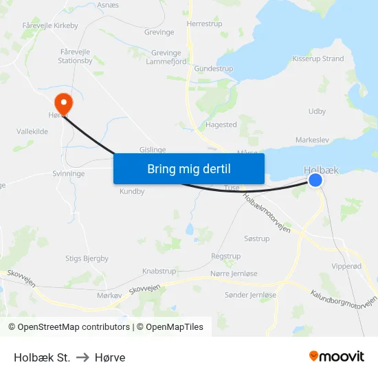 Holbæk St. to Hørve map