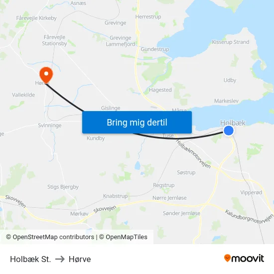 Holbæk St. to Hørve map