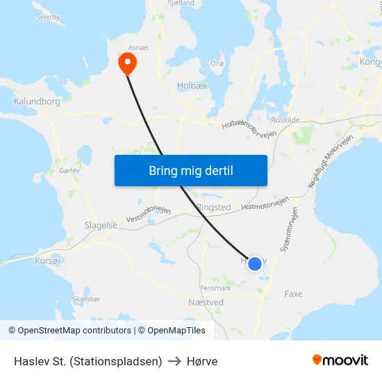 Haslev St. (Stationspladsen) to Hørve map