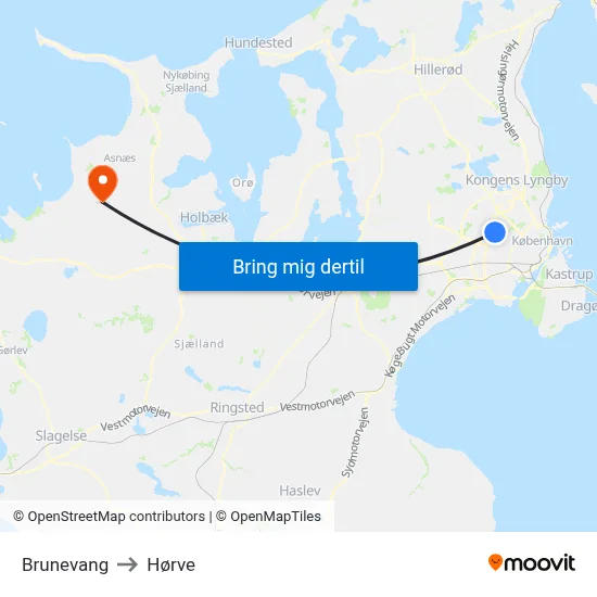 Brunevang to Hørve map