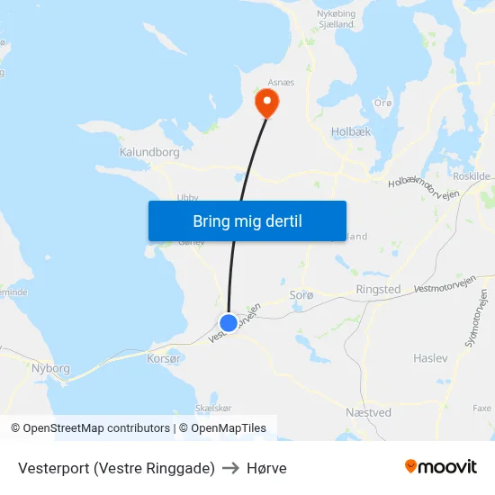 Vesterport (Vestre Ringgade) to Hørve map