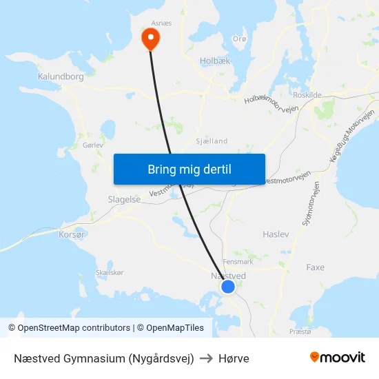 Næstved Gymnasium (Nygårdsvej) to Hørve map