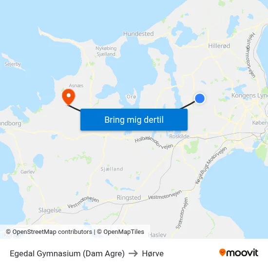 Egedal Gymnasium (Dam Agre) to Hørve map