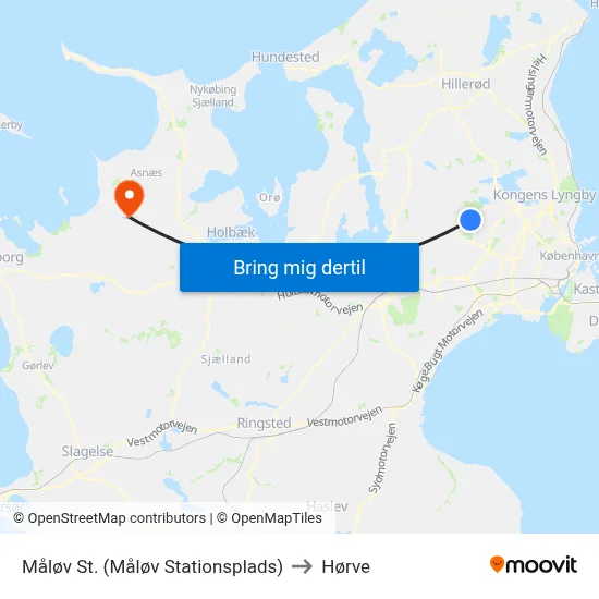 Måløv St. (Måløv Stationsplads) to Hørve map