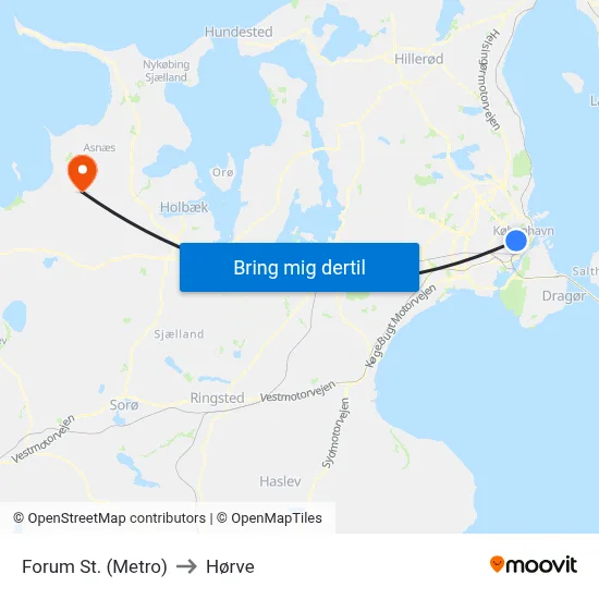 Forum St. (Metro) to Hørve map