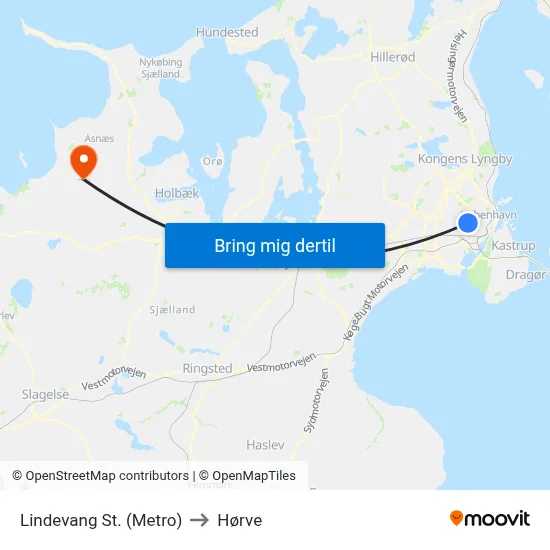 Lindevang St. (Metro) to Hørve map