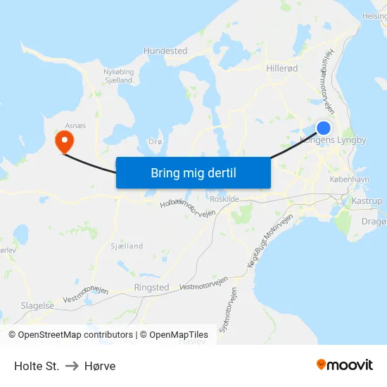 Holte St. to Hørve map