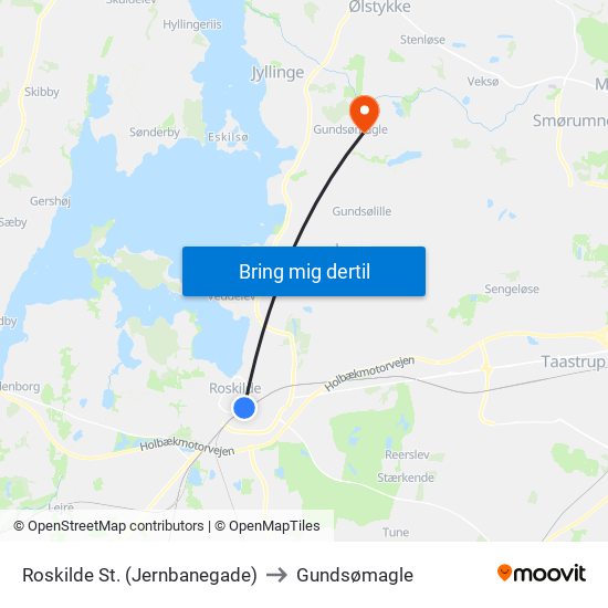 Roskilde St. (Jernbanegade) to Gundsømagle map