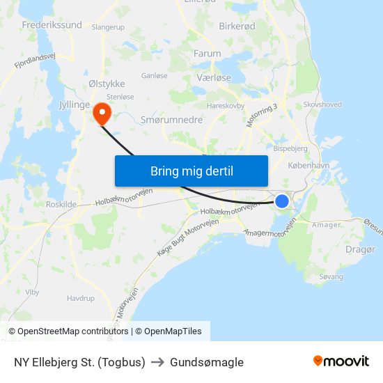 NY Ellebjerg St. (Togbus) to Gundsømagle map