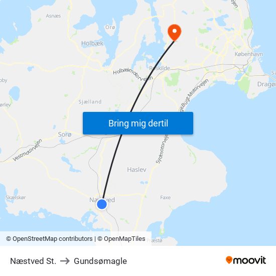 Næstved St. to Gundsømagle map