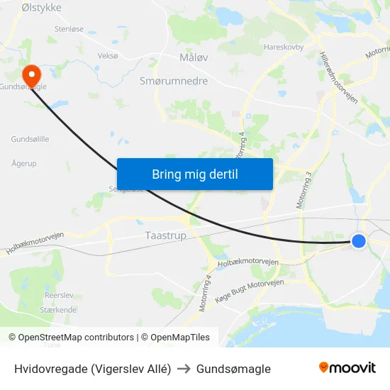 Hvidovregade (Vigerslev Allé) to Gundsømagle map