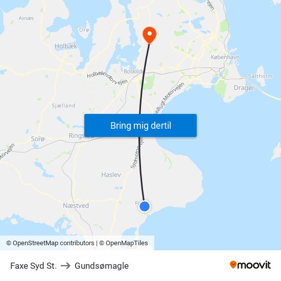 Faxe Syd St. to Gundsømagle map